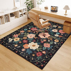DUKINO 4x6 Feet Office Chair Mat, Lightweight Non Slip Washable Floral Area Rug, Indoor Low Pile & Non-Shedding Boho Design Rugs for Bedroom, Living Room, Dining Room, Black