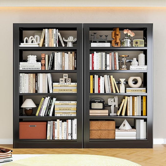 Metal Bookshelf,69" Tall Wide Industrial Bookshelf,5-Tier Sturdy Bookcase with Adjustable Shelves,Heavy Duty Strong open bookshelf,Black Bookcase with 6 Shelves for Office, Living Room, Library