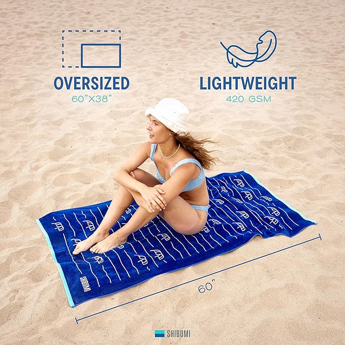 Shibumi Luxe Towel, Shady Days, 35"" x 68"", Oversized and Lightweight Beach Towel, Extra Soft Velour Front and Absorbent Terry Back, 100% Cotton & Machine Washable