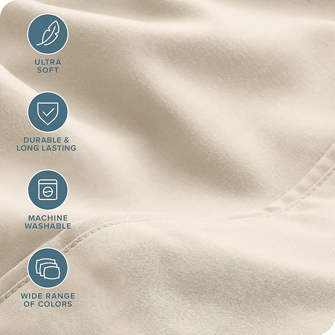 Bare Home Hotel Luxury Queen Sheet Set, Extra Soft - 6 Piece Set - Deep Pockets - Easy Fit - Cooling & Breathable - Wrinkle, Fade, Stain Resistant - Includes 4 Pillowcases (Queen, Sand)