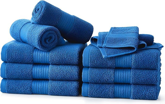Ample Decor Wash Cloths Set of 10 12 X 12 Inch 100% Cotton 600 GSM, Soft Absorbent and Reusable Fingertip Towels, Oeko Tex Certified Ideal for Bathroom and Powder Room - Navy Blue