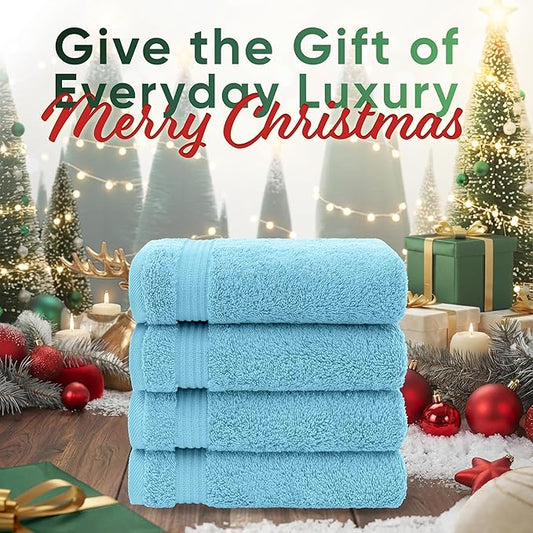 American Veteran Towel, Hand Towels for Bathroom Set of 4, 100% Cotton Turkish Hand Towel Sets, Soft Hand Face Towels, Sky Blue Hand Towels