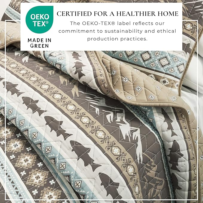 Great Bay Home 3-Piece Reversible Rustic Lodge Bedspread Quilt with 2 Shams. All-Season Quilt Set. (King, Yosemite)