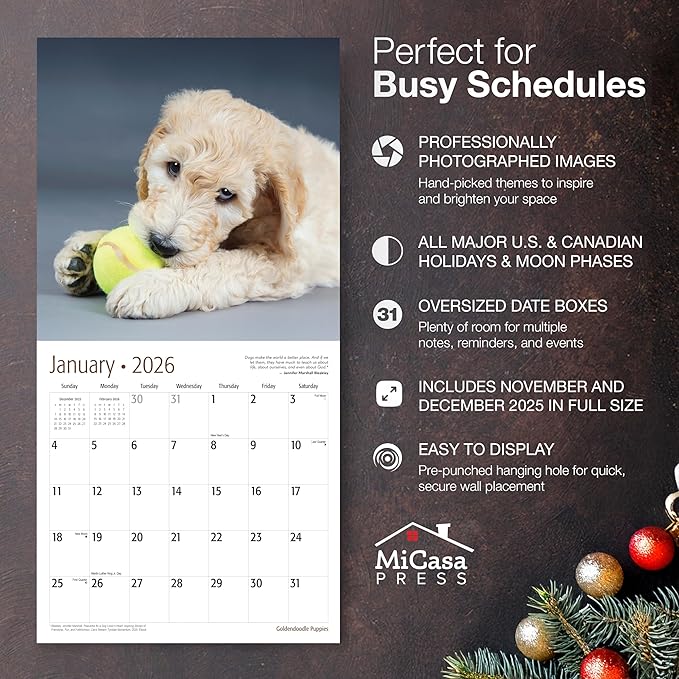 MICASA PRESS Goldendoodle Puppies 2026 Wall Calendar 12 Month | 12" x 24" Open | Thick & Sturdy Paper | Holiday Gift | Cute Puppy Dog Calendar 2026