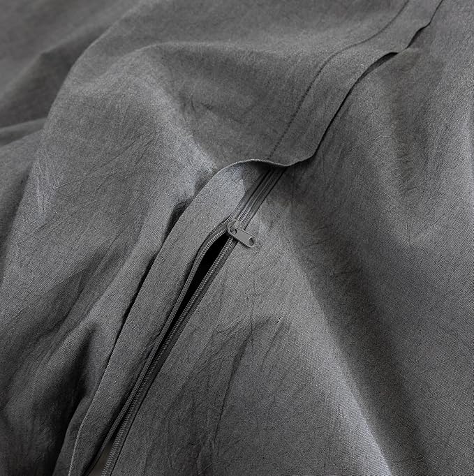 FOSSA Duvet Cover Set 100% Washed Cotton Linen Feel Super Soft Breathable Cozy 3 Pieces Bedding Sets Solid Dark Grey Twin