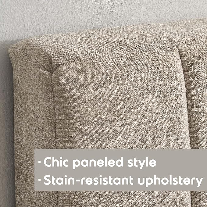 Hearth & Harbor Upholstered Twin Headboard - Easy Assemble Channel Stitched Headboard Twin Size - Wall Mounted Headboards with 3D Soundproof Wall Panels Peel & Stick Floating Headboards, Beige