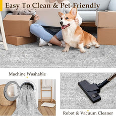 Gray Area Rug 5x7 for Living Room Washable Vintage Carpet Low Pile Non Slip Distressed Soft Traditional Retro Oriental Grey Accent Throw Rug Office Kitchen Bedroom Bathroom Dining Room