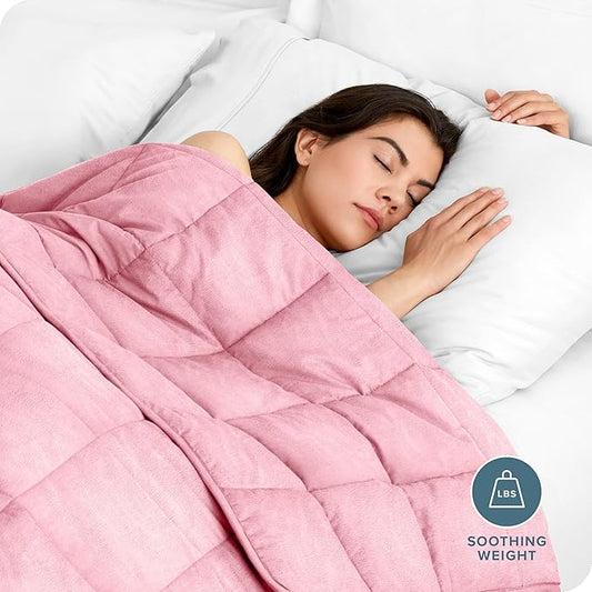 Bare Home Weighted Blanket Twin or Full Size 10lb (40" x 60") for Adults - Minky Fleece - Premium Heavy Blanket Nontoxic Glass Beads (Light Pink, 40"x60")