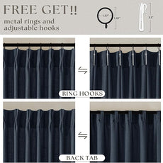 Dark Blue Linen Curtains 102 Inches Long for Living Room Pinch Pleated Drape with Hooks Rings for Track System Light Filtering 102 Inch Curtain for Bedroom Sliding Patio Door 2 Panels Navy Indigo
