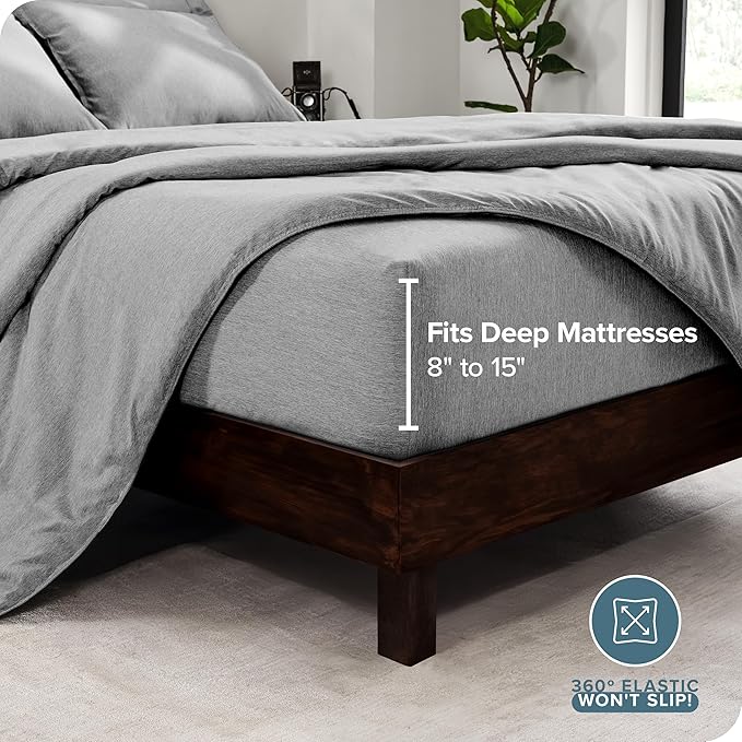 Bare Home Bed-in-A-Bag 7 Piece Comforter & Sheet Set - Queen - Goose Down Alternative - Ultra-Soft 1800 Premium Bedding Set - Cationic (Queen, Heathered Charcoal)