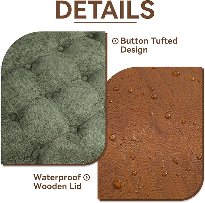 30Inch Round Storage Ottoman with Tray, Modern Tufted Circle Coffee Table with Storage, Upholstered Ottoman with Removable Top for Living Room, Bedroom, Chenille Green