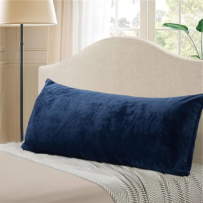EVOLIVE Soft Micromink, Faux Fur, Faux Suede, Faux Velvet Body Pillow Cover 21"x54" Replacement with Zipper Closure (21"x54" Body Pillow Cover, Navy)