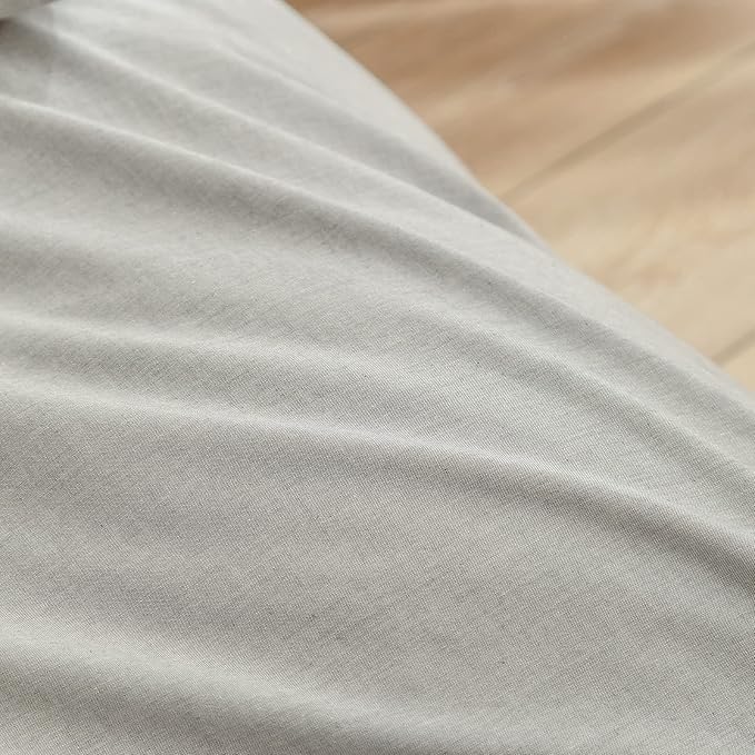 BESTOUCH Duvet Cover Set 100% Washed Cotton Linen Feel Super Soft Comfortable Chic Lightweight 3 PCs Home Bedding Set Solid Light Grey Oversized Full