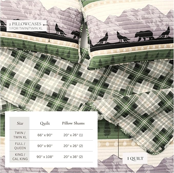 Great Bay Home 3-Piece Reversible Rustic Lodge Bedspread Quilt with 2 Shams. All-Season Quilt Set. (King, Salt Creek)