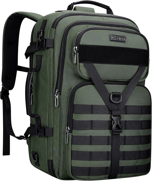 WITZMAN Carry On Travel Backpack for Men Large Convertible 45L Fit 17 Inch Laptop Backpack 3 in 1 Bag for Airline Approved(B688 Army Green)