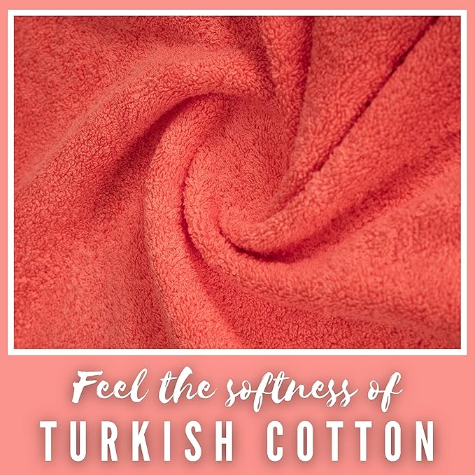 Personalized Towels, Luxury Turkish Genuine Cotton Monogrammed Towel Washcloths for Bathroom, Kitchen, Hotel, Spa, Gym & College Dorm, 2 Pack Washcloth Set for Body & Face, Baby and Adults, Coral