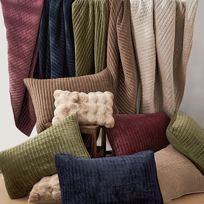 Wonderful Luxury Velvet Quilt - Striped Channel Stitch Brown Quilt Queen, Soft Velvet Lightweight Comforter, Pet-Friendly, Tear-Resistant, Bedspread Coverlet Bedding Set for All Season,94"x94"