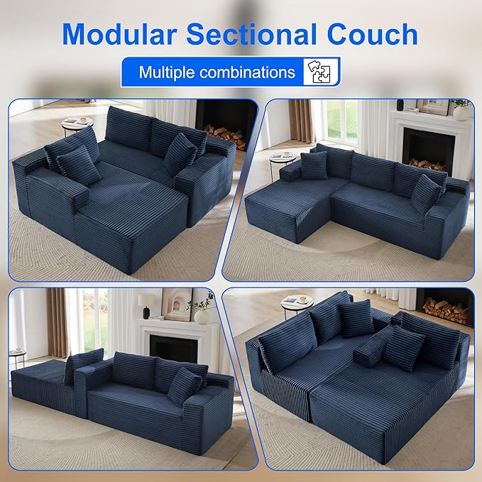 105''Sectional Cloud Couch with L Shaped Chaise,Modern Modular Sectional Sofa,Comfy Sectional Couches for Living Room,Bedroom,Apartment (Blue, 105''W Right Facing Chaise)