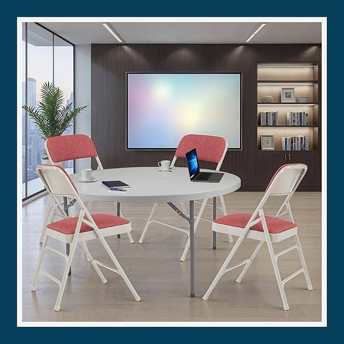 OEF Furnishings OEF2300 Series Heavy-Duty Premium Fabric Padded Upholstery Double-Hinged Triple-Braced Folding Chairs (4-Pack, Crimson Red/Gray)
