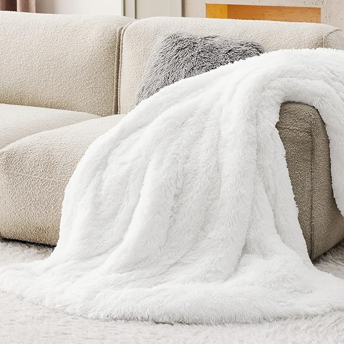 Bedsure GentleSoft Fuzzy Sherpa Faux Fur Twin Blanket White Cozy Gifts for Women Men, Soft Fleece Plush Warm Minky Thick Blanket Twin Size for Bed, Couch, White Room Decor Dorm Essentials, 60x80