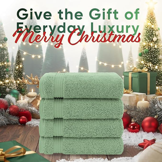 American Veteran Towel, Hand Towels for Bathroom Set of 4, 100% Cotton Turkish Hand Towel Sets, Soft Hand Face Towels, Sage Green Hand Towels