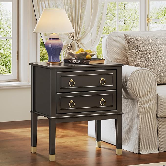 Huuger 27.6 Inch Tall Nightstand with Charging Station, USB-C Port, Larger Night Stand Set of 2, Bedside Table with 2 Drawers, 11.4 Inch Raised Legs, Side Tables End Tables, for Bedroom, Black