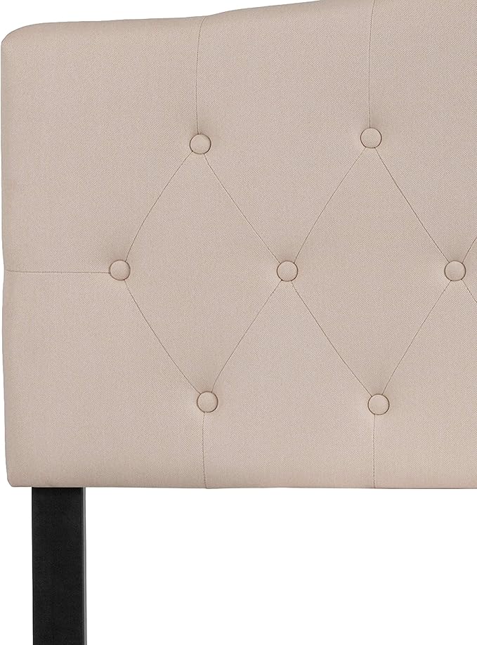 EMMA + OLIVER Tufted Upholstered Full Size Headboard in Beige Fabric