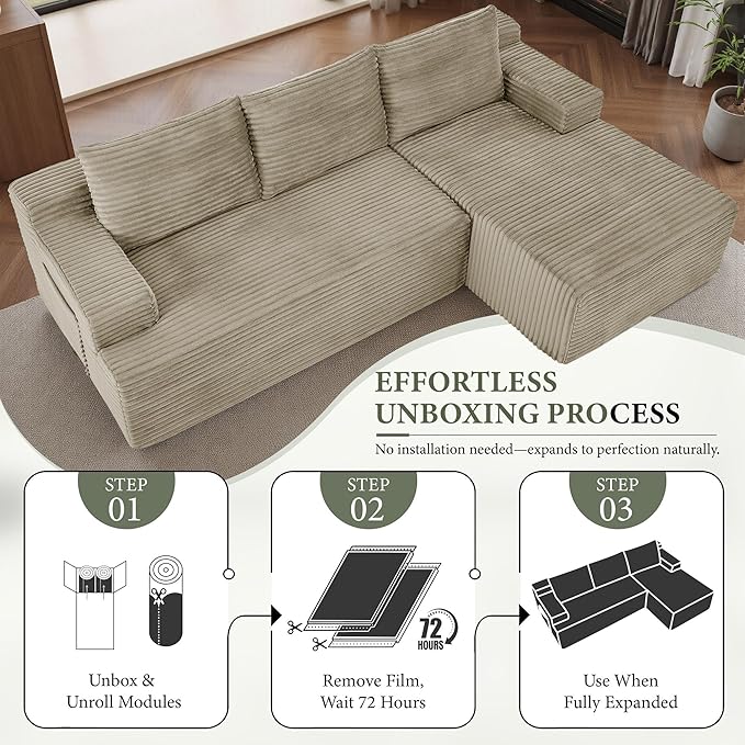 96''Sectional Couches for Living Room Modern Modular Sectional Sofa Upholstered Boneless Couch Comfy Cloud Couch with Chaise (Camel, 96''W Right Facing Chaise)