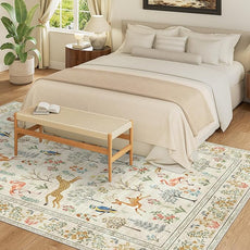 DUKINO 5x7 Rug, Washable Animal Living Room Rug with Non Slip Vintage Design, Soft Low Pile Large Carpet for Bedroom, Nursery, Dining Room, Farmhouse, Playroom, White