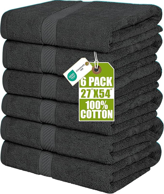 Utopia Towels 6 Pack Bath Towel Set (27 x 54 Inches), 500 GSM 100% Ring Spun Cotton Medium Lightweight and Highly Absorbent Quick Drying, Premium Towels for Hotel, Spa and Bathroom (Grey)