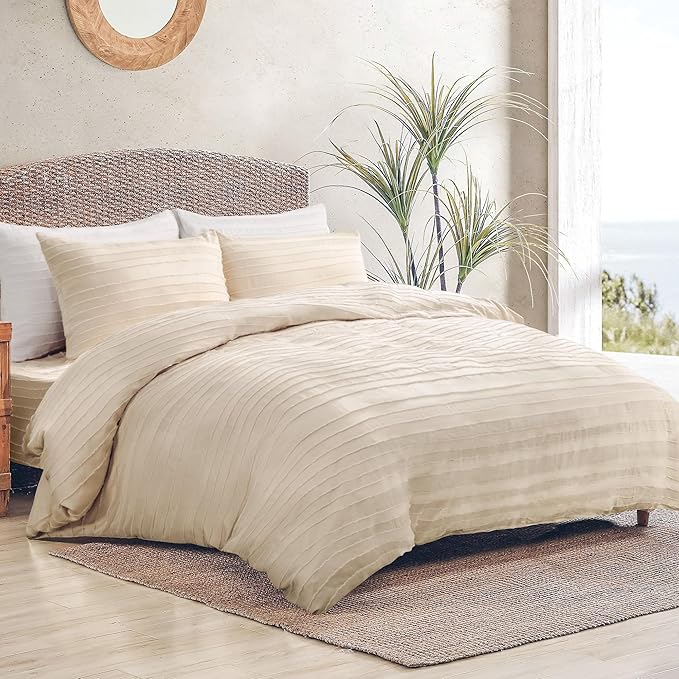 NEXHOME PRO Duvet Cover Full Size,3 Pieces Boho Tufted Duvet Cover Set, Soft and Lightweight Microfiber Comforter Cover Set for All Season (Khaki Full, 80 x 90)-No Comforter