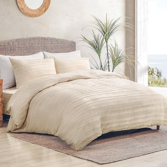 NEXHOME PRO Duvet Cover Full Size,3 Pieces Boho Tufted Duvet Cover Set, Soft and Lightweight Microfiber Comforter Cover Set for All Season (Khaki Full, 80 x 90)-No Comforter