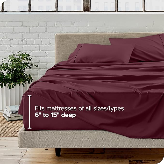 Bare Home Twin XL Sheet Set - College Dorm Size - Luxury 1800 Ultra-Soft Microfiber Twin Extra Long Bed Sheets - Deep Pockets - Easy Fit - Extra Soft - 3 Piece Set - Bed Sheets (Twin XL, Burgundy) BareHome