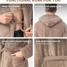 DAVID ARCHY Men's Hooded Robe Soft Coral Fleece Microfiber Bathrobe