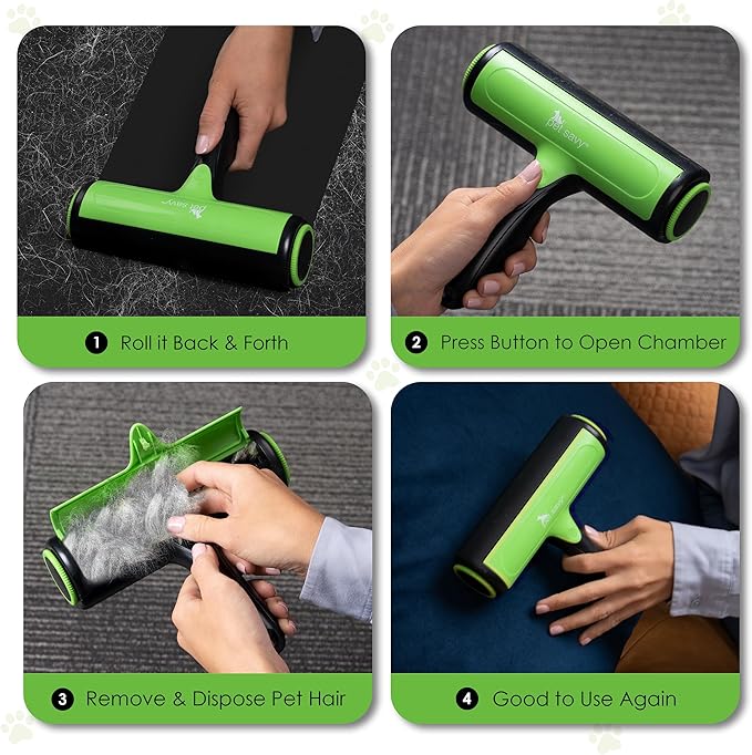 Pet Hair Roller - Compact and Lightweight Lint Roller for Pet Hair - Reusable Dog & Cat Hair Remover with Electrostatic Adsorption for Gentle and Efficient Cleaning