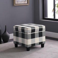 HomePop Home Decor | K7342-F2262| Classic Square Storage Ottoman with Lift Off Lid | Ottoman with Storage for Living Room & Bedroom, Black Plaid Large
