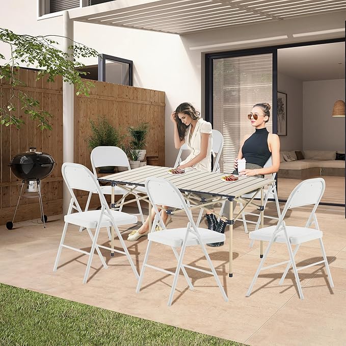 10 Pack Folding Chairs with Padded Cushion and Back, White Portable Heavy Duty Metal Frame Commercial Seat with 330-LBS Capacity for Indoor Outdoor Office Party Events Kitchen Wedding