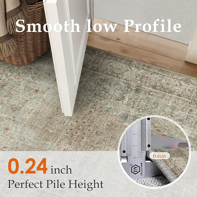 Sage Area Rug 6x9 for Living Room Washable Vintage Carpet Low Pile Non Slip Distressed Soft Traditional Retro Oriental Large Accent Throw Rug Office Bedroom Dining Room Playroom