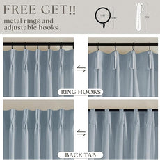 Dusty Blue Pinch Pleated Linen Curtains 84 Inches Long 2 Panels Set for Living Room Dining Pinch Pleat Back Tab Light Filtering Boho Coastal Window Curtain Drapes 84 Inch Length Light Sky Blue