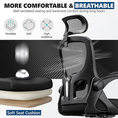 Ergonomic Office Chair - High Back Mesh Computer Desk Chair with Adjustable Lumbar Support & Headrest, Flip-Up Armrests, Tilt Function - Perfect for Gaming, Work, and Study -Black
