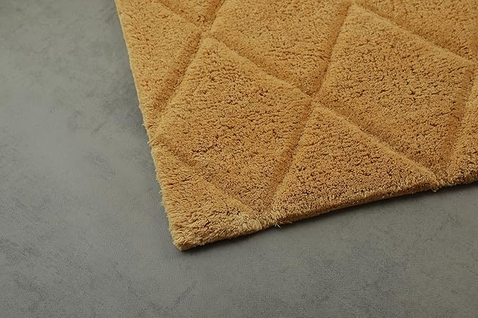 Organic Cotton Bathroom Rug, Luxury Non Slip Ultra Soft & Water Absorbent Bath Mat | Diamonds Design Premium Bath Rug | Perfect for Tub & Shower, Toilet Floors, Door Mat (36"x24", Yellow Ochre)