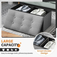 Youdesure Folding Storage Ottoman Bench, Footrest Couch for Living Room, 30 inch Storage Bench with Padded Seat for Bedroom Hallway, Holds up to 350lbs, Linen Fabric Grey