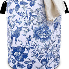 Blue Floral Laundry Basket Foldable Oxford Cloth Tote Bag Laundry Hamper Clothes Storage Bucket Organizer For Bathroom/Laundry Storage/Bedroom 19.6x15.7 Inch
