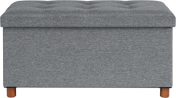 B FSOBEIIALEO Storage Ottoman with Tray, Foot Stools and Ottomans with Legs, Storage Cube Seat Linen Grey 30"
