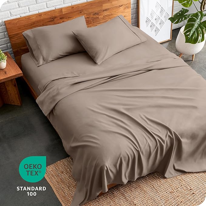 Bare Home Queen Sheet Set - Luxury 1800 Ultra-Soft Microfiber Queen Bed Sheets - Double Brushed - Deep Pockets - Easy Fit - 4 Piece Set - Bedding Sheets & Pillowcases (Queen, Taupe) BareHome
