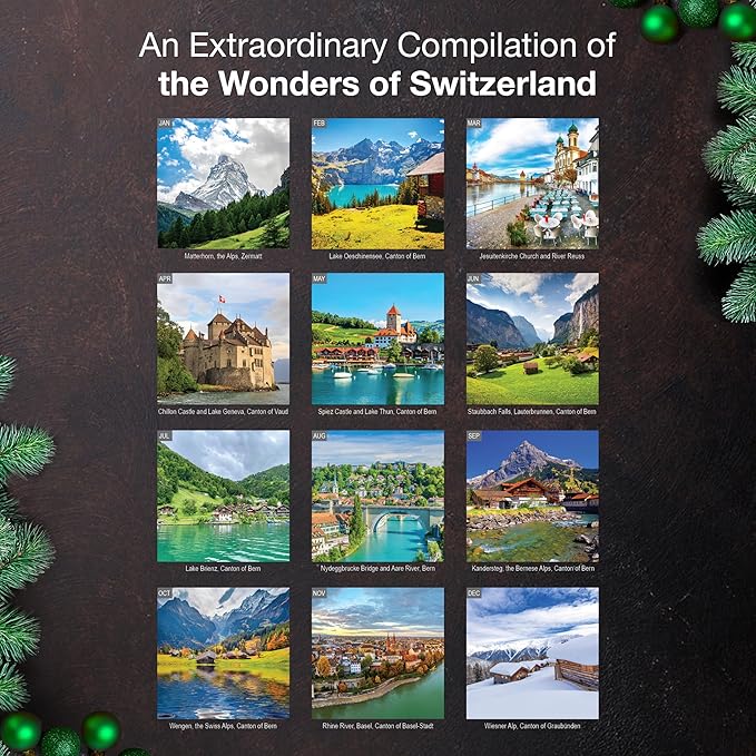 MICASA PRESS Switzerland 2026 Wall Calendar 12 Month | 12" x 24" Open | Thick & Sturdy Paper | Holiday Gift | Swiss Europe Travel Calendar 2026