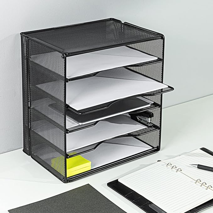 Amazon Basics 5 Slot Desk Rectangular Organizer Tray, Black, 13.6 x 9.5 x 12.8 inch