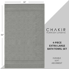 Chakir Turkish Linens | Hotel & Spa Quality 100% Cotton Luxury Turkish Towels | Soft & Absorbent (30x60 Inches Extra Large Bath Towels, Set of 4 - Gray)