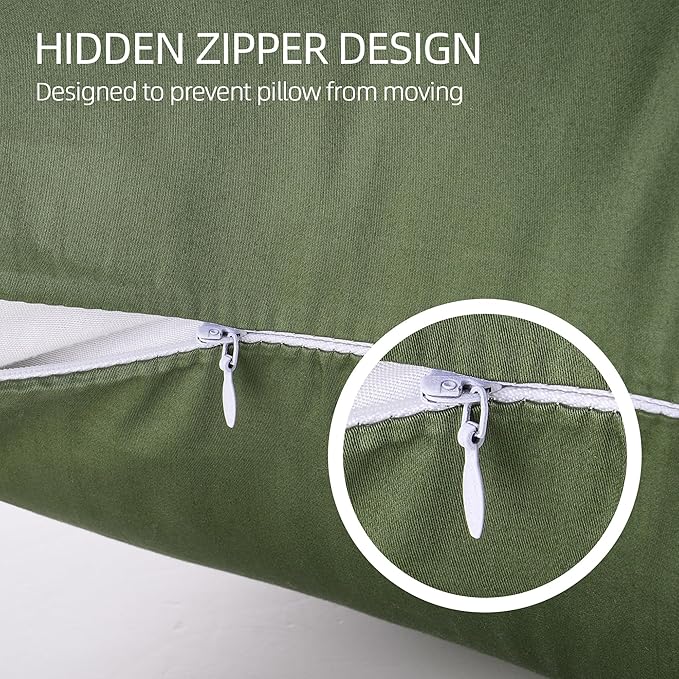 Cotton Pillow Protectors/Cases Standard Size with Zipper 2 Pack Olive Green Color,Cooling & Breathable Bed Pillow Protectors Set of 2 Pillow Cases Cover Standard 20" x 26"