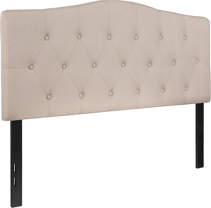 EMMA + OLIVER Tufted Upholstered Full Size Headboard in Beige Fabric